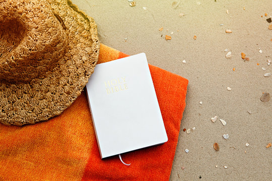 Bible at the Beach with Copy Space