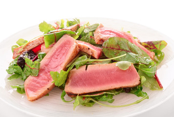 Appetizer with rare fried tuna