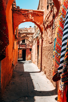 colorful old streets of marrakech medina, morocco