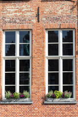 Fototapeta na wymiar Two windows in the brick house