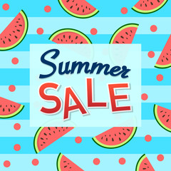 Summer sale - design with cute watermelons. Vector illustration.