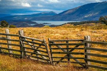 Wooden farm fence in Patagonia