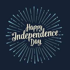 Fototapeta na wymiar Happy Independence Day hand lettering inscription with rays