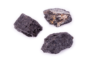 Macro mineral stone Tourmaline on white background