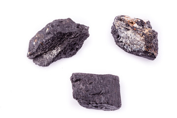 Macro mineral stone Tourmaline on white background