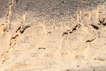 Writings made of stones on La Guajira desert in Colombia
