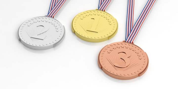 Set of medals on white background. 3d illustration