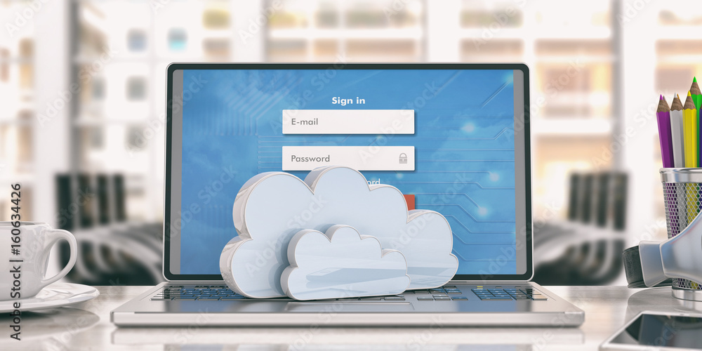 Wall mural Computer cloud concept - login on the computer screen. 3d illustration