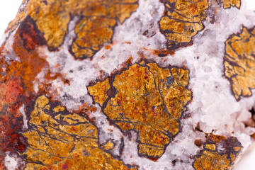 Macro mineral stone Chalcopyrite on white background