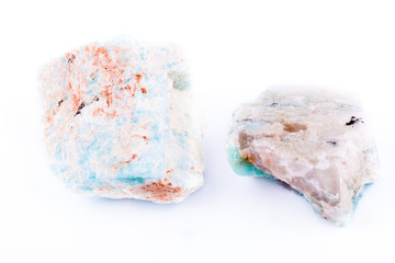 Macro mineral stone amazonite on white background