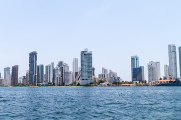 Fototapeta na wymiar Skyscrapers in the Boca Grande neighborhood of Cartagena, Colombia