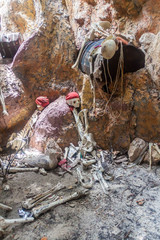 SAN BERNARDO, COLOMBIA - AUGUST 31, 2015: Model of pirate skeletons on Palma island of San Bernardo archipelago, Colombia