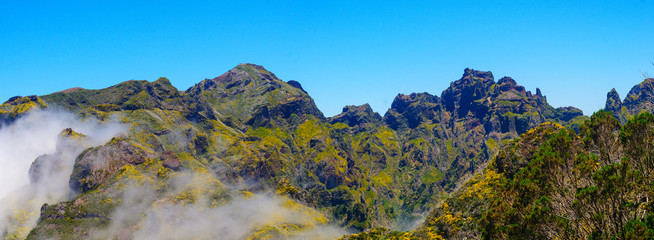View of mountains on the route Encumeada - Boca De Corrida, Madeira Island, Portugal, Europe.