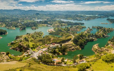 Aerial view of Guatape (Penol) dam lake in Colombia