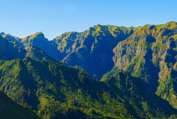 Naklejka premium View of mountains on the route Encumeada - Boca De Corrida, Madeira Island, Portugal, Europe.