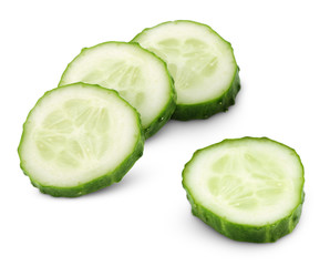 Chopped cucumber vegetable isolated on white background with clipping path