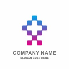 Obraz premium Geometric Square Pixels Bird Wings Flying Arrow Technology Computer Business Company Stock Vector Logo Design Template 