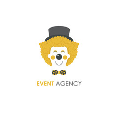 Smiling clown face line logo design template.