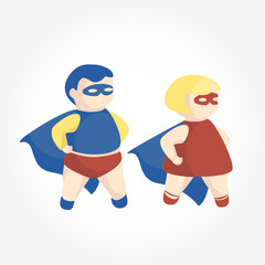 Babies in super heroes costume vector illustration. Super baby concept design.