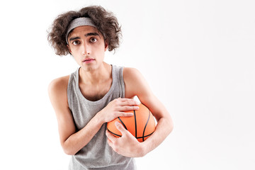 Scared thin male basketball player