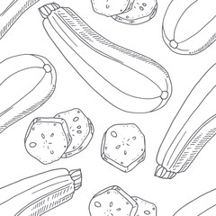 Hand drawn seamless pattern with zucchini. Monochrome background in sketch style - 160650291