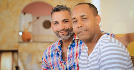 Portrait Happy Gay Couple Homosexual Men At Home