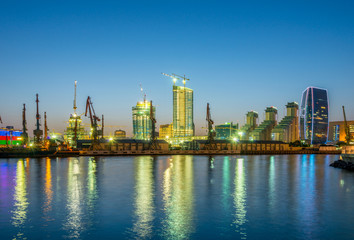 Naklejka premium Night view of sea port in Baku Azerbaijan