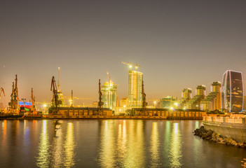 Fototapeta na wymiar Night view of sea port in Baku Azerbaijan