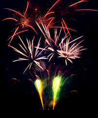 Fireworks explosions isolated on black background