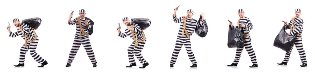 Convict criminal in striped uniform