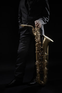 Saxophone player jazz musician with baritone sax