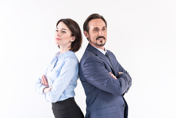 Pleasant couple is posing with positivity