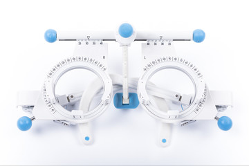 Trial frame used in prescription of eyeglasses, close up