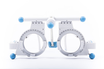 Trial frame used in prescription of eyeglasses, close up