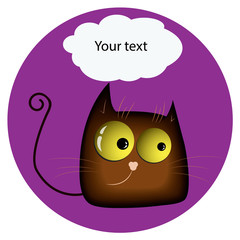 Funny cat.with yellow glowing realistic eyes and speech bubble