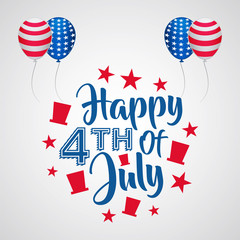 Obraz premium lettering happy fourth of july with balloon