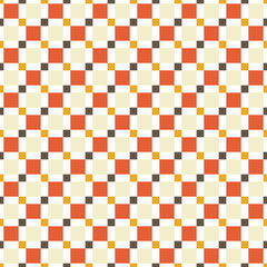 Seamless pattern made of colorful squares - tan, orange, red and brown on white background, modern kid texture, imitation of tiled floor or wall