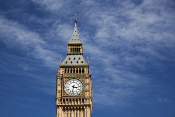 Fototapeta na wymiar close up of Big Ben Clock Tower Against Blue Sky England United Kingdom
