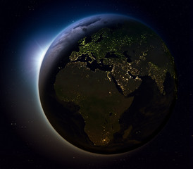 Fototapeta na wymiar EMEA region from space at night
