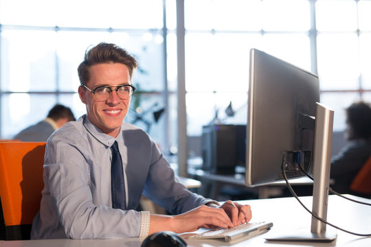 businessman working using a computer in startup office