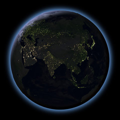 Asia from space at night