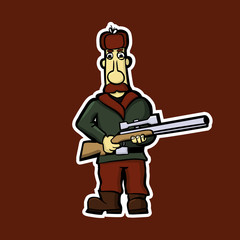Sticker of the mustachioed hunter with a gun