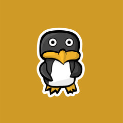 Cute little penguin sticker on a yellow background