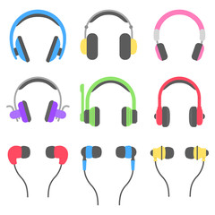 Set flat illustration isolated blue headphones icon on white background