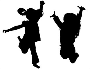 Child Jumping Shilouette isolated on white background