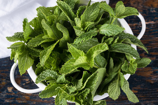 Fresh Mint in a Colander