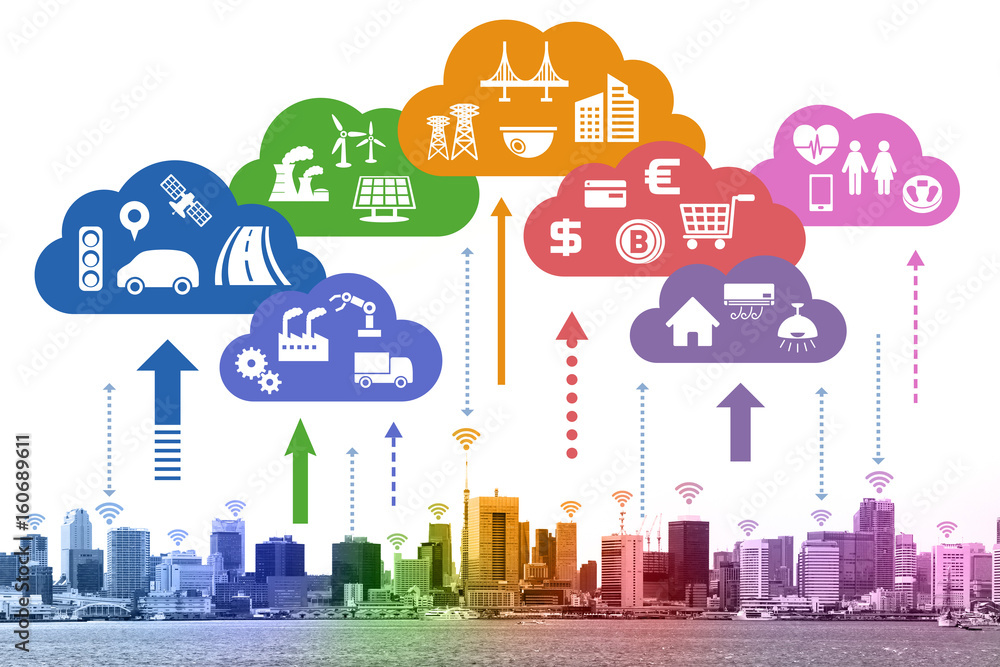 Aufkleber internet of things and cloud computing concept. smart city.