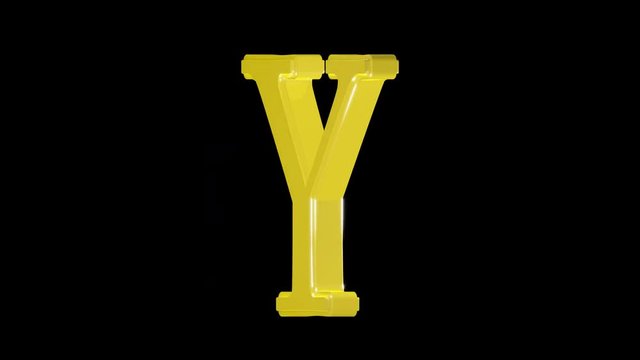 Gold letter Y isolated on alpha channel, seamless loop