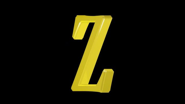 Gold letter Z isolated on alpha channel, seamless loop