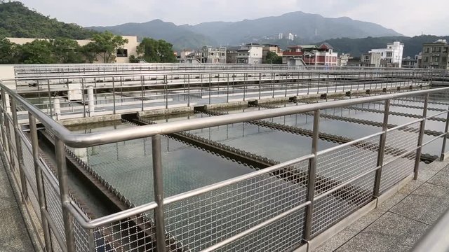 Taipei, Taiwan-05 December, 2015: Water filter tanks in a water treatment plant located in Taipei, northern Taiwan. Closeup.